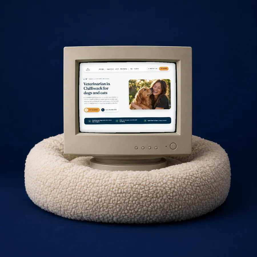 Promontory Animal Hospital website on screen — Chilliwack veterinary clinic site built by IshaanEx Digital