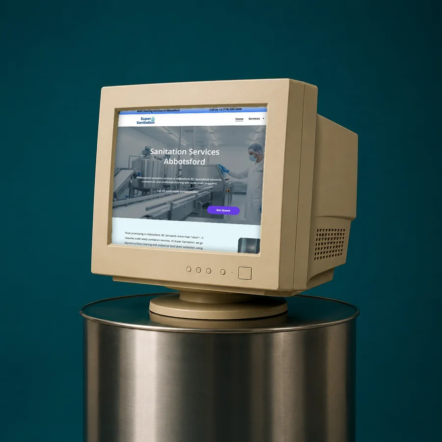 Super Sanitation website on screen — Abbotsford industrial sanitation site built by IshaanEx Digital
