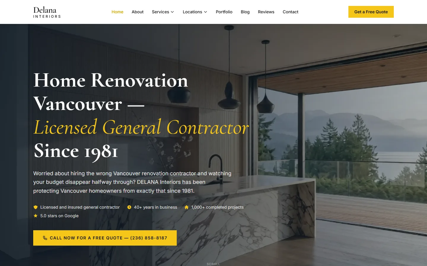 DELANA Interiors website — IshaanEx Digital SEO case study, renovation contractor in West Vancouver BC