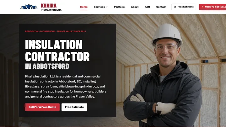 Khaira Insulation website — Abbotsford insulation contractor site built by IshaanEx Digital