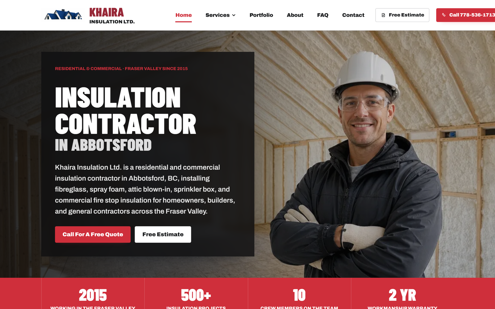 Khaira Insulation Ltd. website homepage — Abbotsford BC insulation contractor, custom-coded by IshaanEx Digital