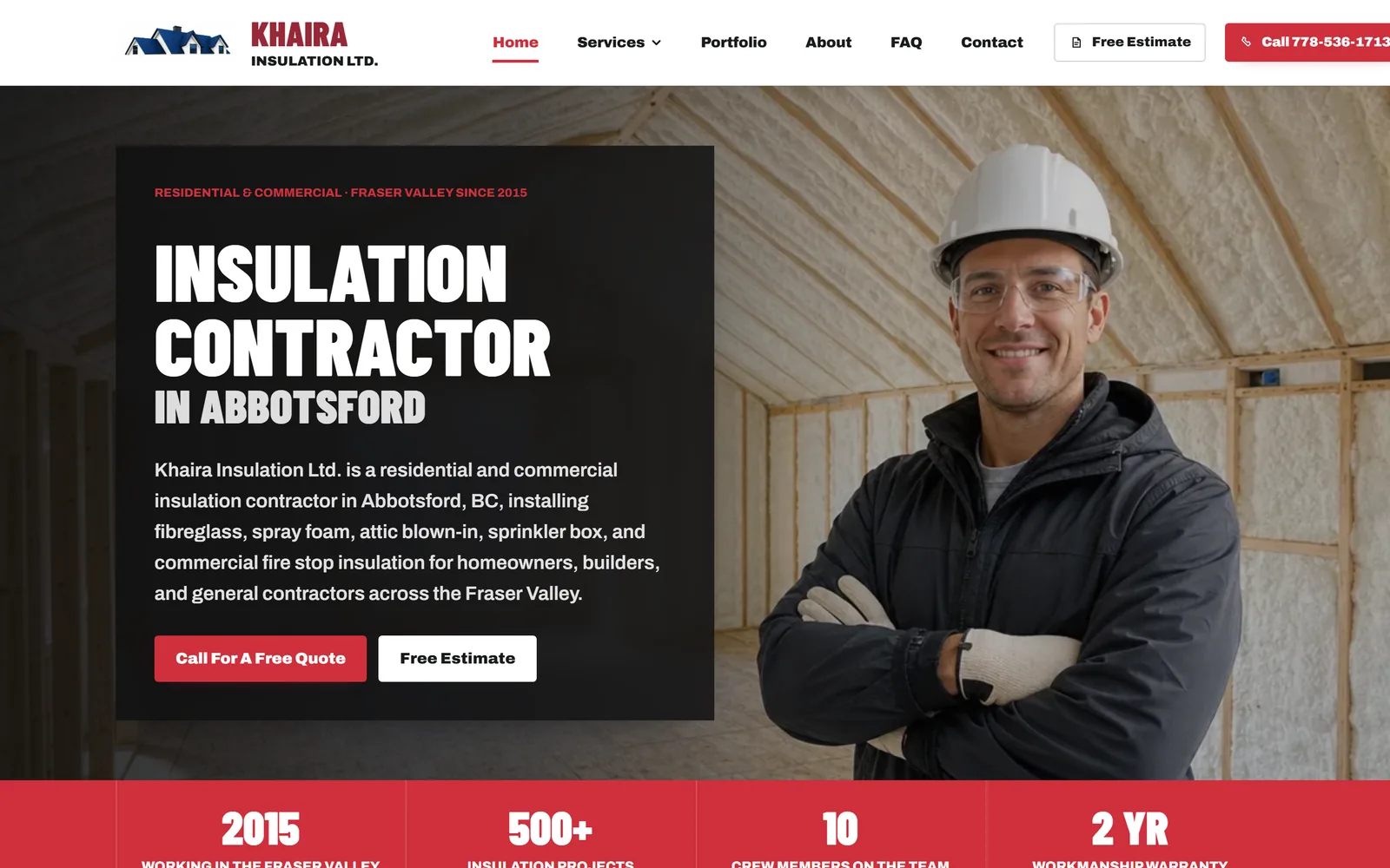 Khaira Insulation Ltd. website homepage — Abbotsford BC insulation contractor, custom-coded by IshaanEx Digital