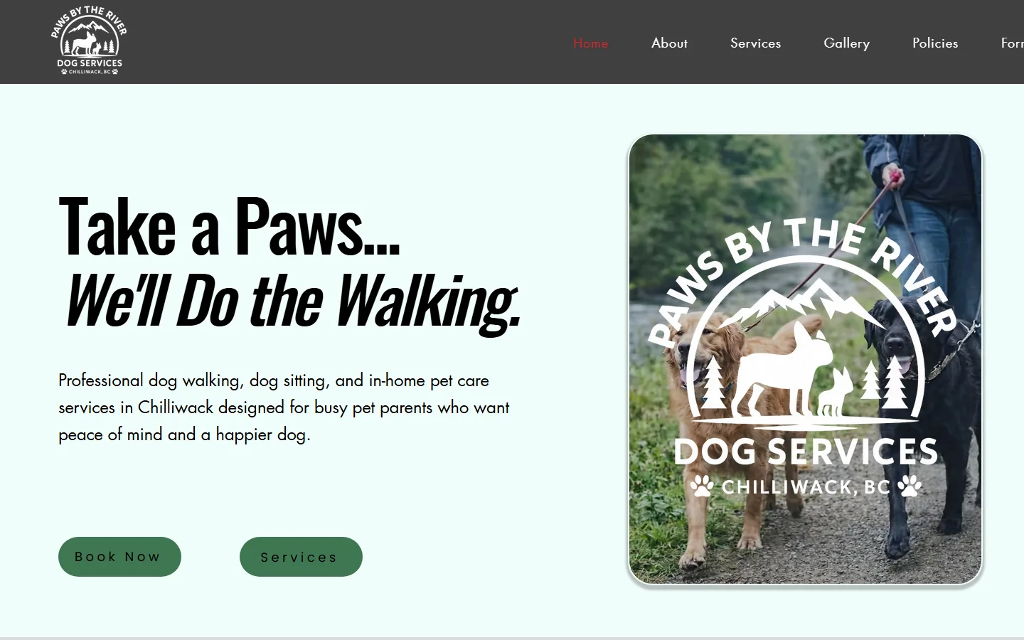 Paws by the River website — IshaanEx Digital SEO case study, ranks #1 in Google Maps three-pack for dog walking Chilliwack