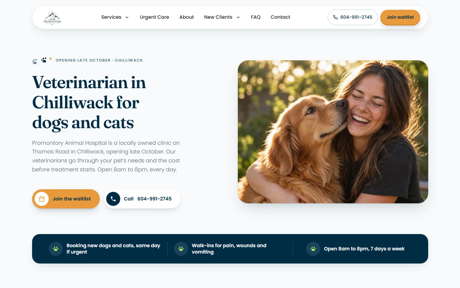 Promontory Animal Hospital homepage, veterinary website design by IshaanEx Digital for a new clinic in Chilliwack BC