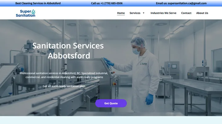 Super Sanitation website — Abbotsford industrial sanitation site built by IshaanEx Digital