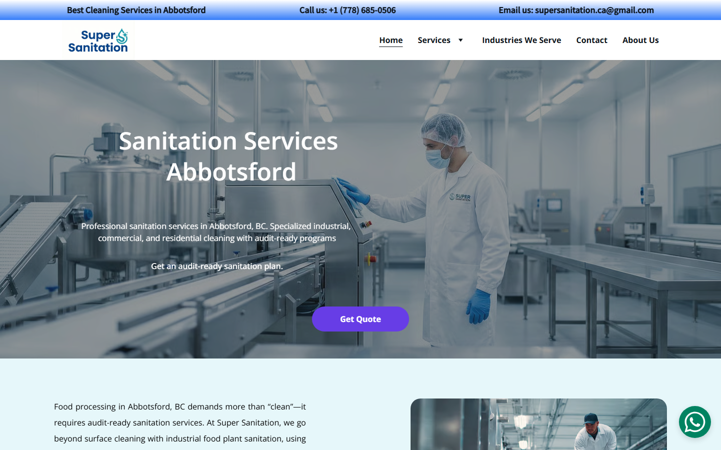 Super Sanitation website designed by IshaanEx Digital — sanitation services web design Abbotsford