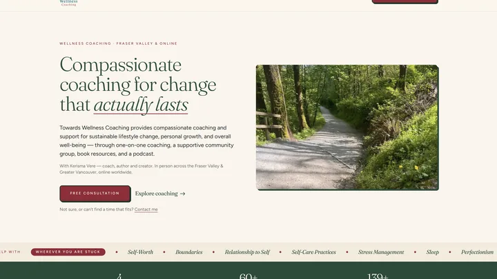 Towards Wellness Coaching website — Fraser Valley wellness coach site built by IshaanEx Digital