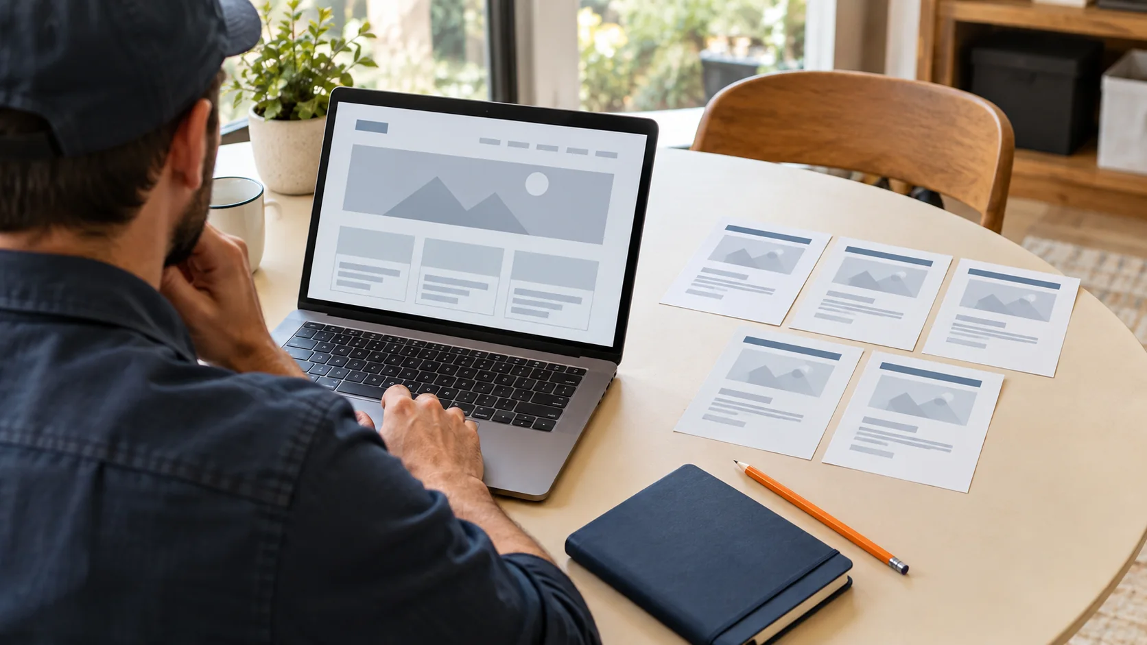 Business owner reviewing separate service page layouts on a laptop, one reason SEO prices in Vancouver vary