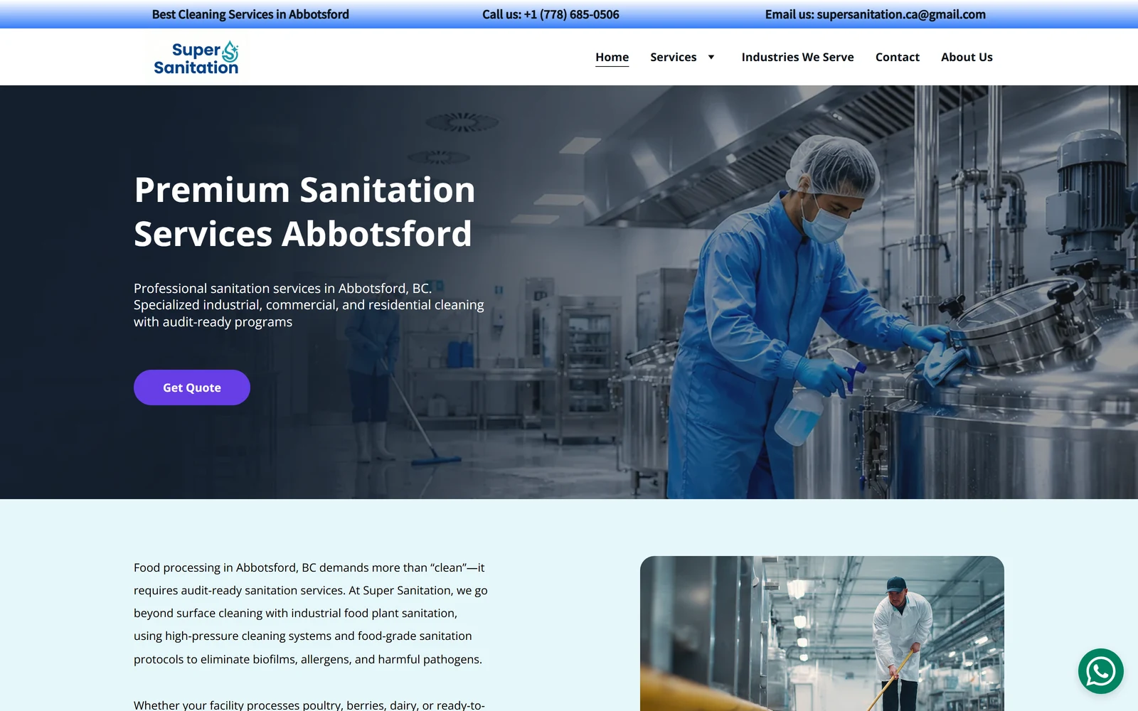 Super Sanitation Abbotsford website hero, built by IshaanEx Digital on Hostinger Website Builder